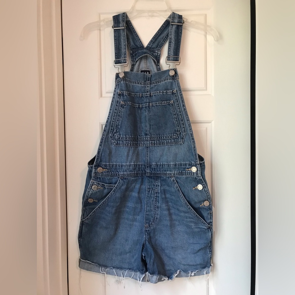 Gap Denim Cutoff Shorts Overalls - Picture 1 of 5
